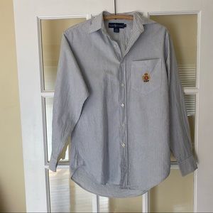 Ralph Lauren Blue Logo Striped Button Down Top Vintage